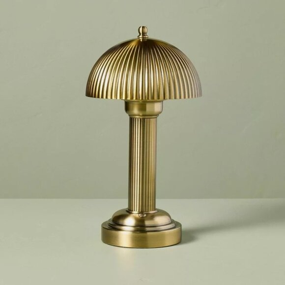 Hearth and Hand Magnolia 11.5" Fluted Metal Rechargeable Library Table Lamp Bras - Picture 2 of 6